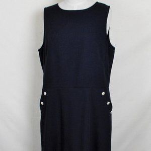 NWOT LOFT Dress Large Navy Blue Sleeveless Buttons Pockets Machine Wash